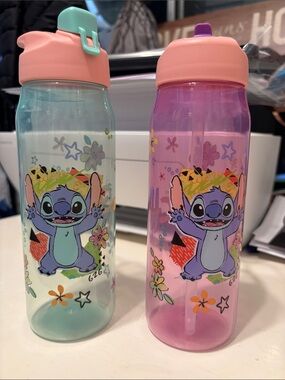 2-pack Disney Stitch Floral Water Bottles | New Without Tags | Pink & Blue